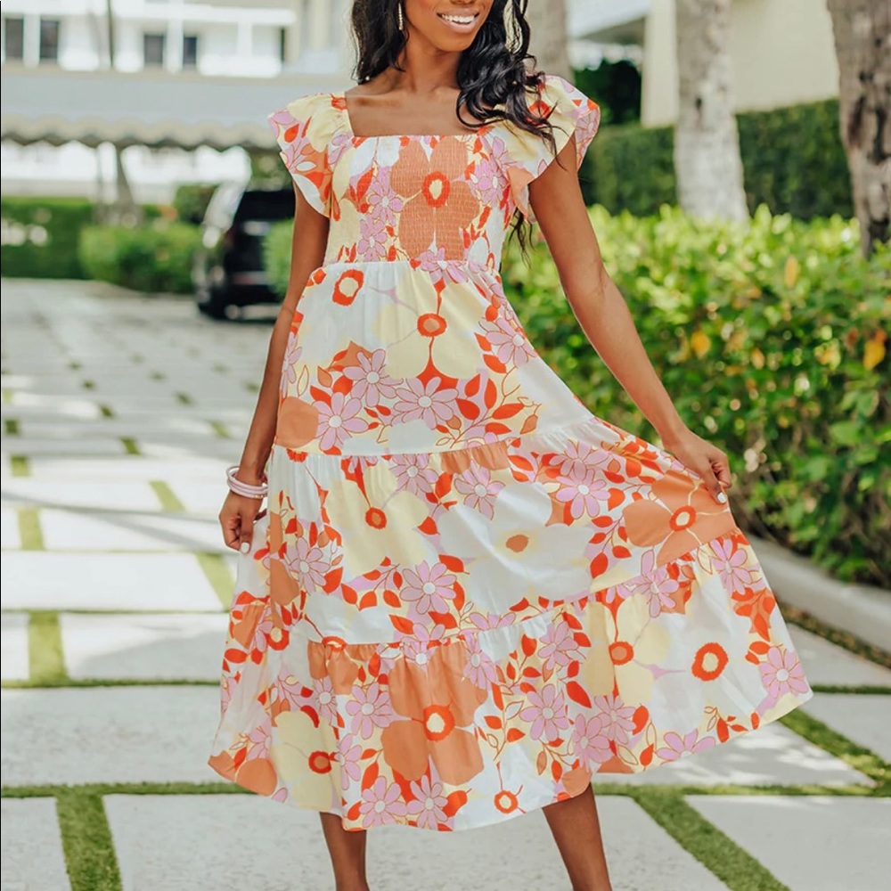BuddyLove Brynn Ruffle Shoulder Midi Dress